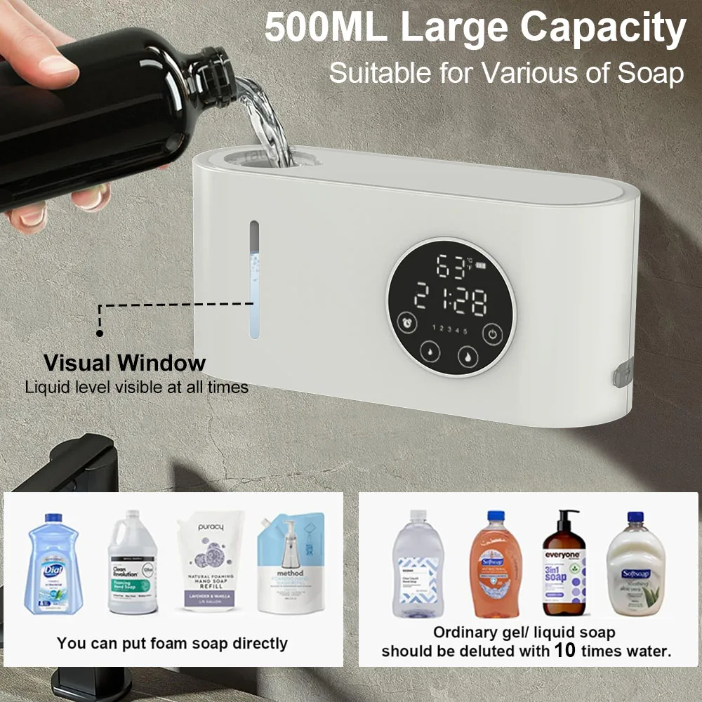 Liquid Soap Dispenser Wall-mounted Automatic Soap Dispensers Large Capacity Touchless Rechargeable Sensor Soap Dispenser