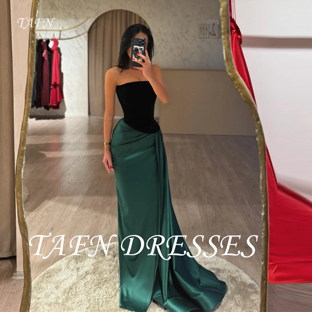 

TAFN Simple Contrast Formal Evening Dresses For Women Strapless Prom Gowns Special Occasion Dress Long Vestidos Customized