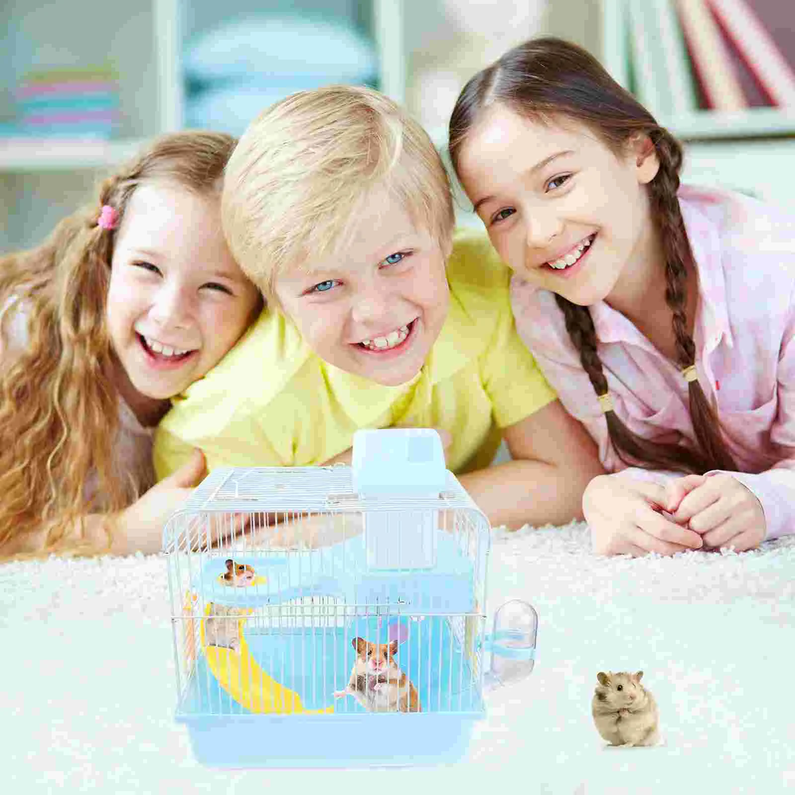 

1pc Double Layer Hamster Cage Acrylic Portable Small Pets House Chinchilla Hamster House (Light Blue)