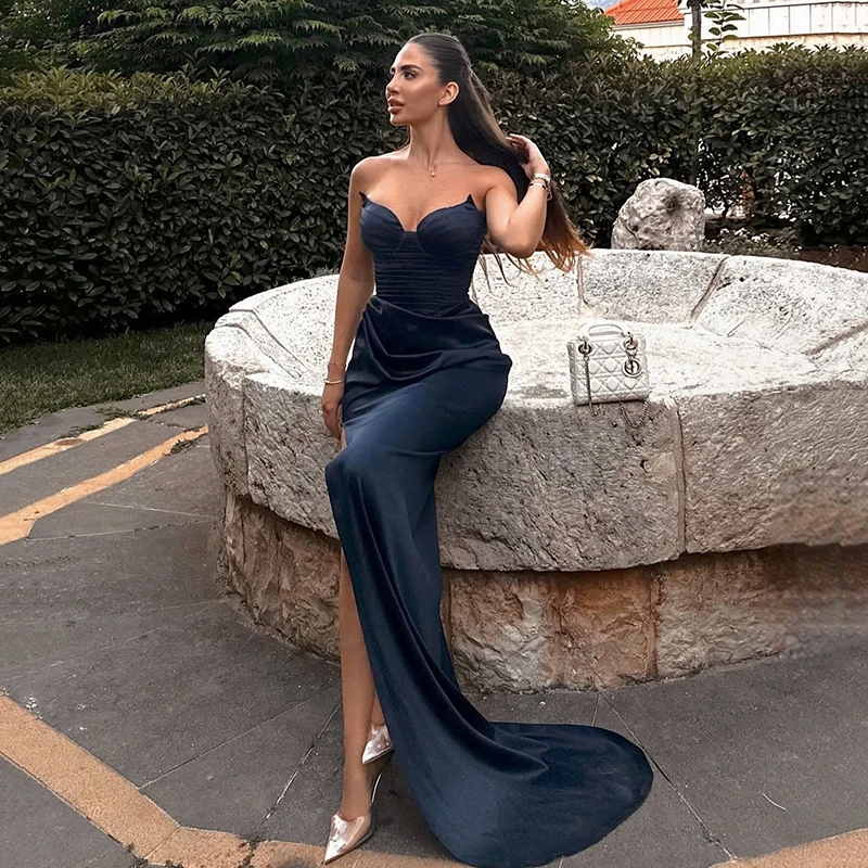 

Thinyfull Black Mermaid Long Prom Evening Dresses Saudi Arabia High Split Party Dress Formal Night Cocktail Prom Gowns Plus Size