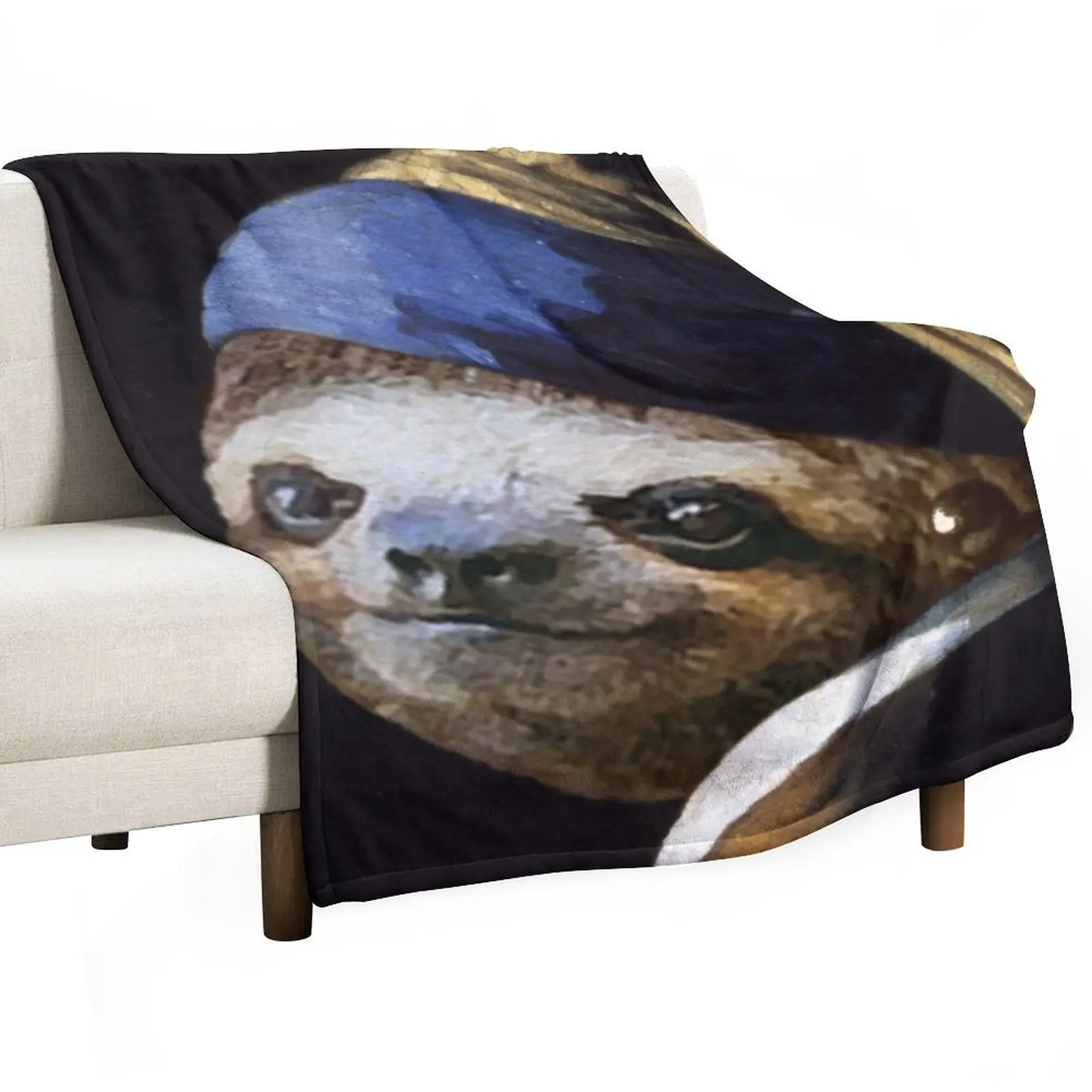 The Sloth with a Pearl Earring - Print / Home Decor / Wall Art / Poster Gift Birthday Sloth Lover Gift Animal p Throw Blanket