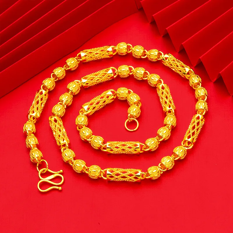 

24K Gold Men's Bold 8mm Walnut Necklace AU999 - Premium, 8mm neck-fit, shows masculinity