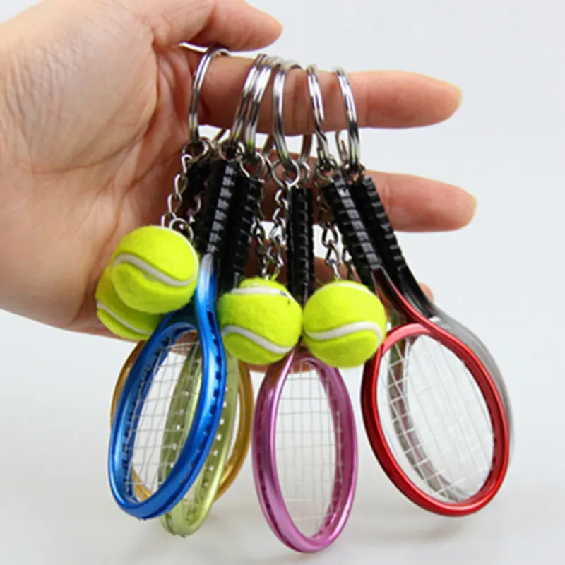 24Pcs Mini Tennis Racket Pendant Keychain Keyring Key Chain Ring Finder Holer Accessories For Lover's Day Gifts