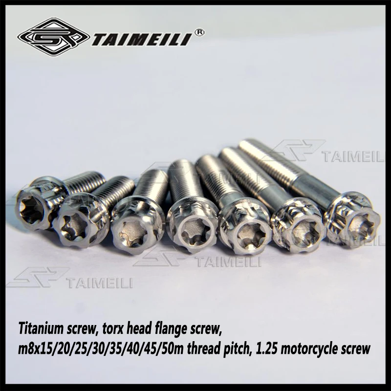 TAIMEILI Titanium screw, torx head flange screw, m8x15/20/25/30/35/40/45/50--90mm thread pitch, 1.25 motorcycle screw