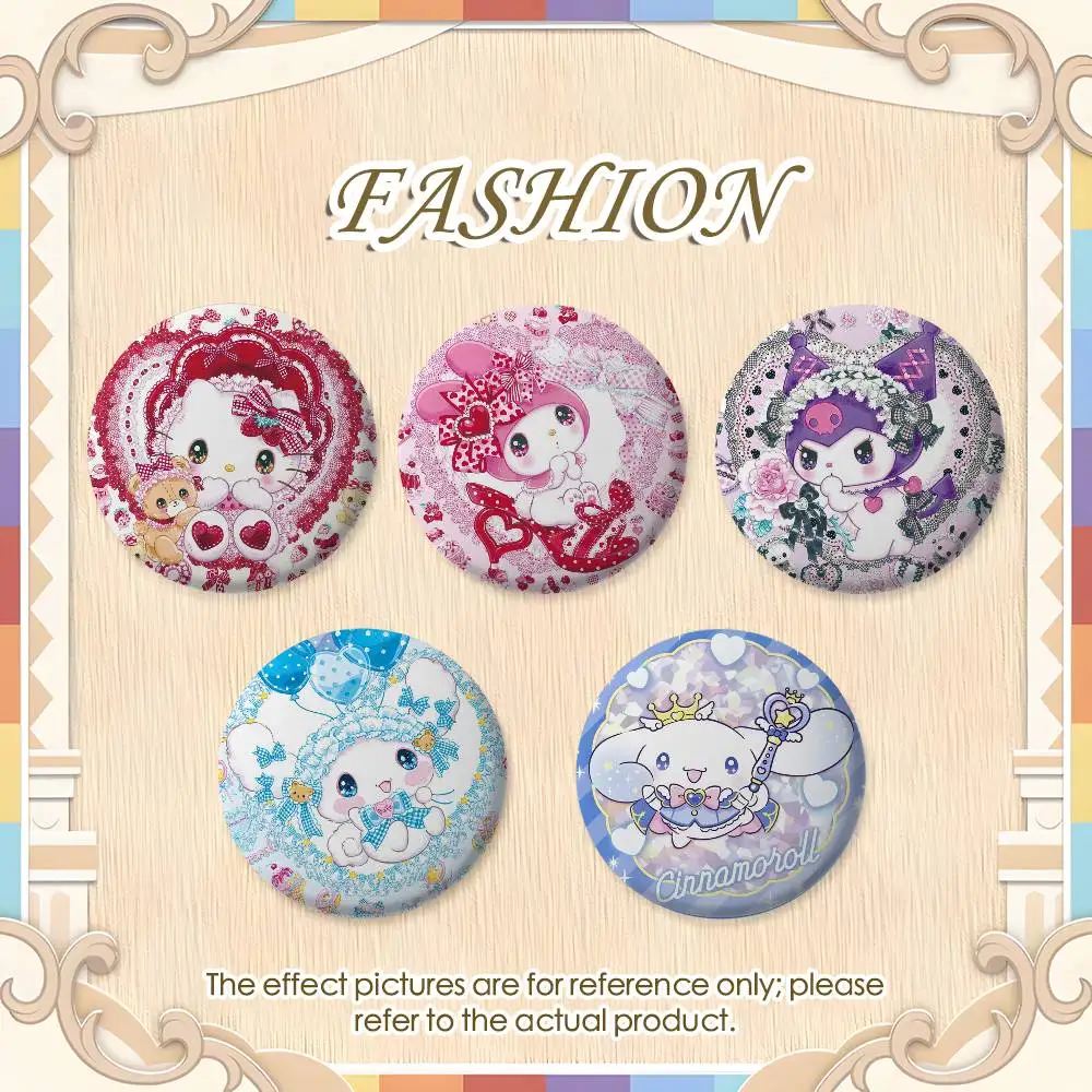 

Kitty Melody Kuromi Cinnamoroll Badges Round Exquisite Badge Brooches Creative Pins For Clothes Hat Backpack Gift Accessories