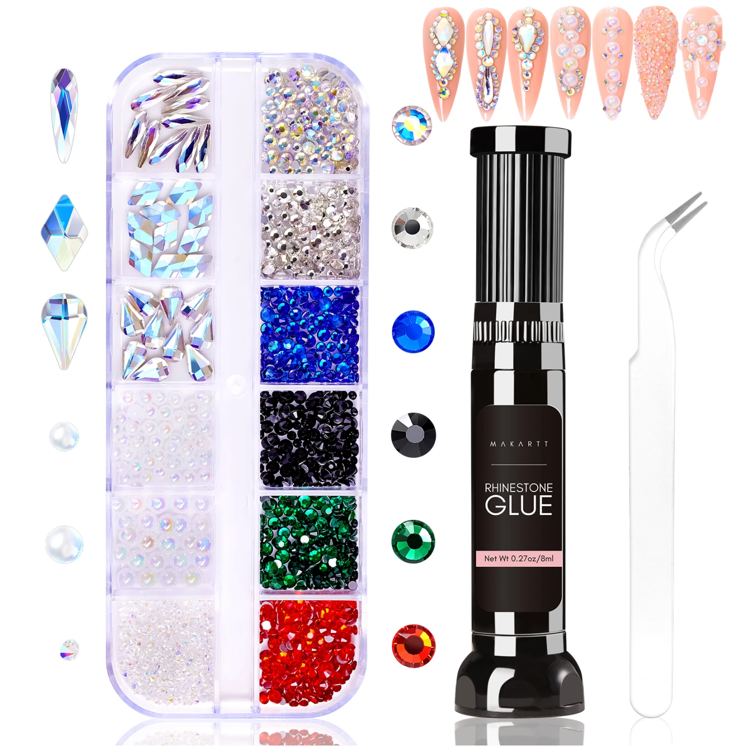 

Makartt Nail Rhinestone Glue Gel Kit, Gem Nail Glue with Brush & Pen Tip Super Strong Adhesive Precise for Nail Charms