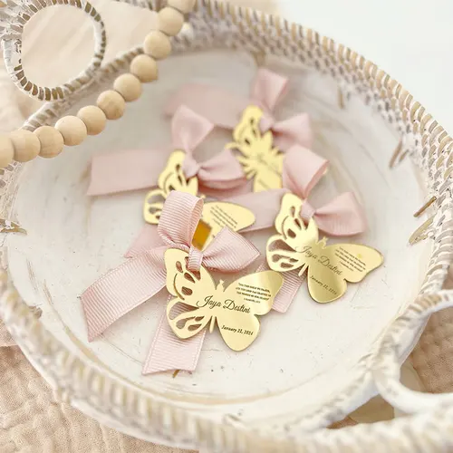 맞춤형 아크릴 거울 나비 파티 선물 태그, 맞춤형 성인 예식, 세례 감사 선물 태그 