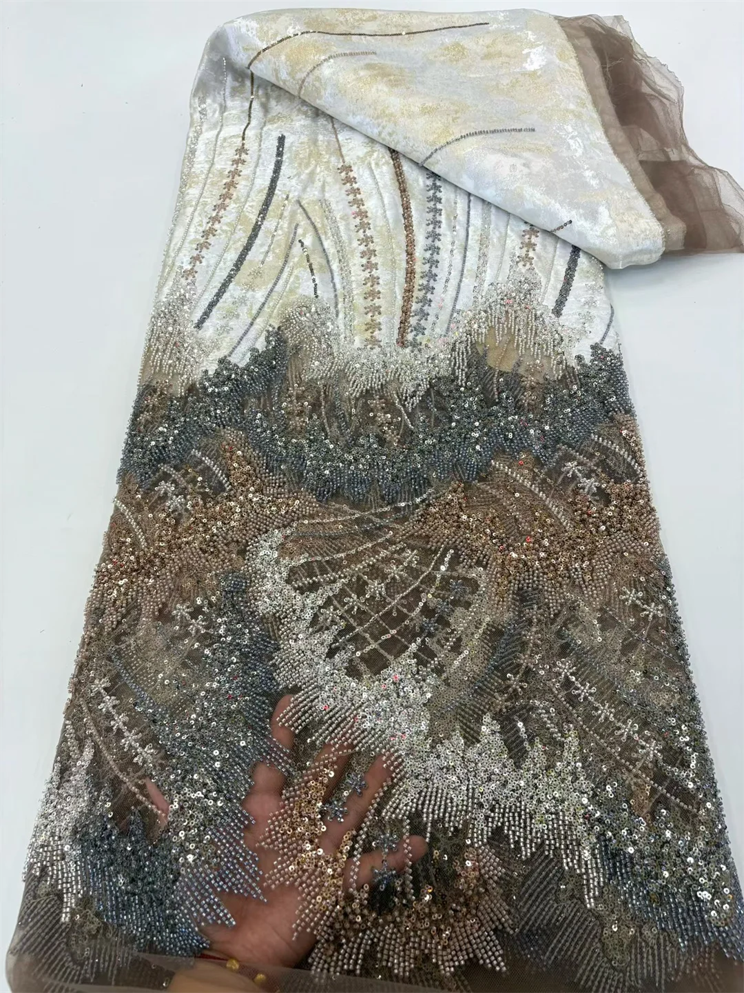 Tessuti di pizzo a rete francese ricamo paillettes tulle tessuto africano con perline per abiti da festa da donna cucito