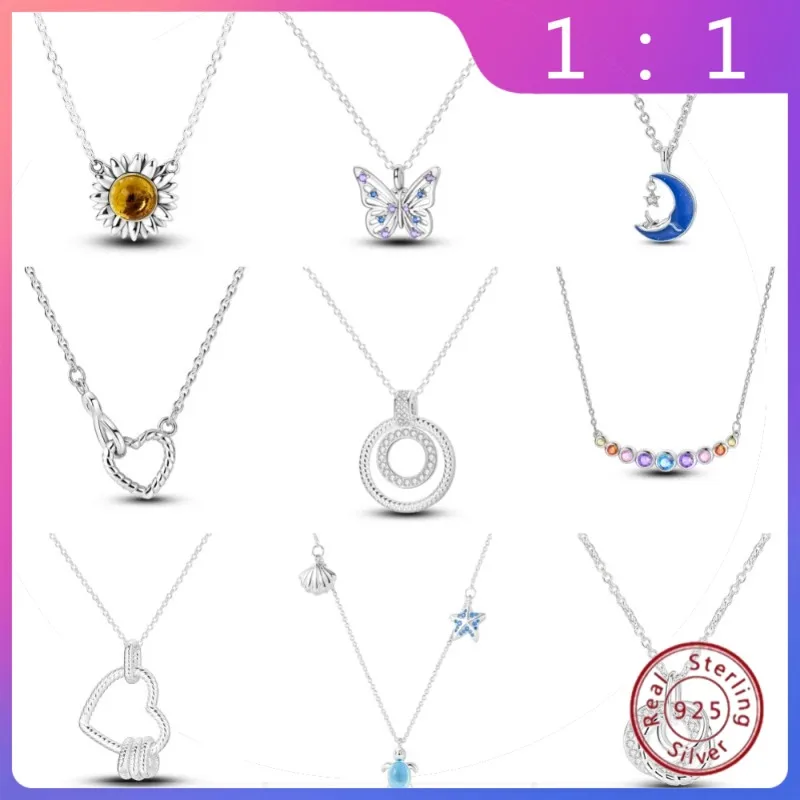 

Collar de Plata de Ley 925 para Mujer – Diseño de Animales Florales, Colgante Redondo y Brillante