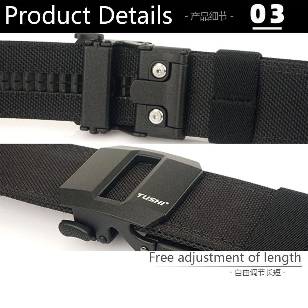Tushi harten taktischen Waffen gürtel für Männer 140cm Metall automatische Schnalle dicke Nylon Polizei Militär gürtel Freizeit gürtel ipsc Gürtel männlich – Detail 8