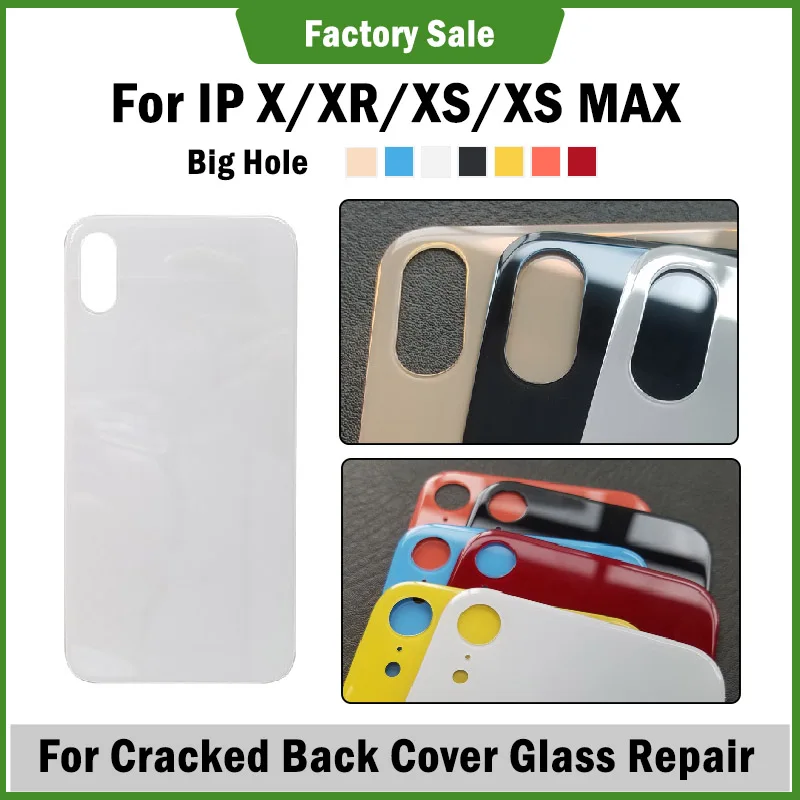 

For Phone X XR XS Max Rear Glass Back Parts Replacement With Logo, Big Hole CE Back Battery Cover For Broken Housing Door Repair