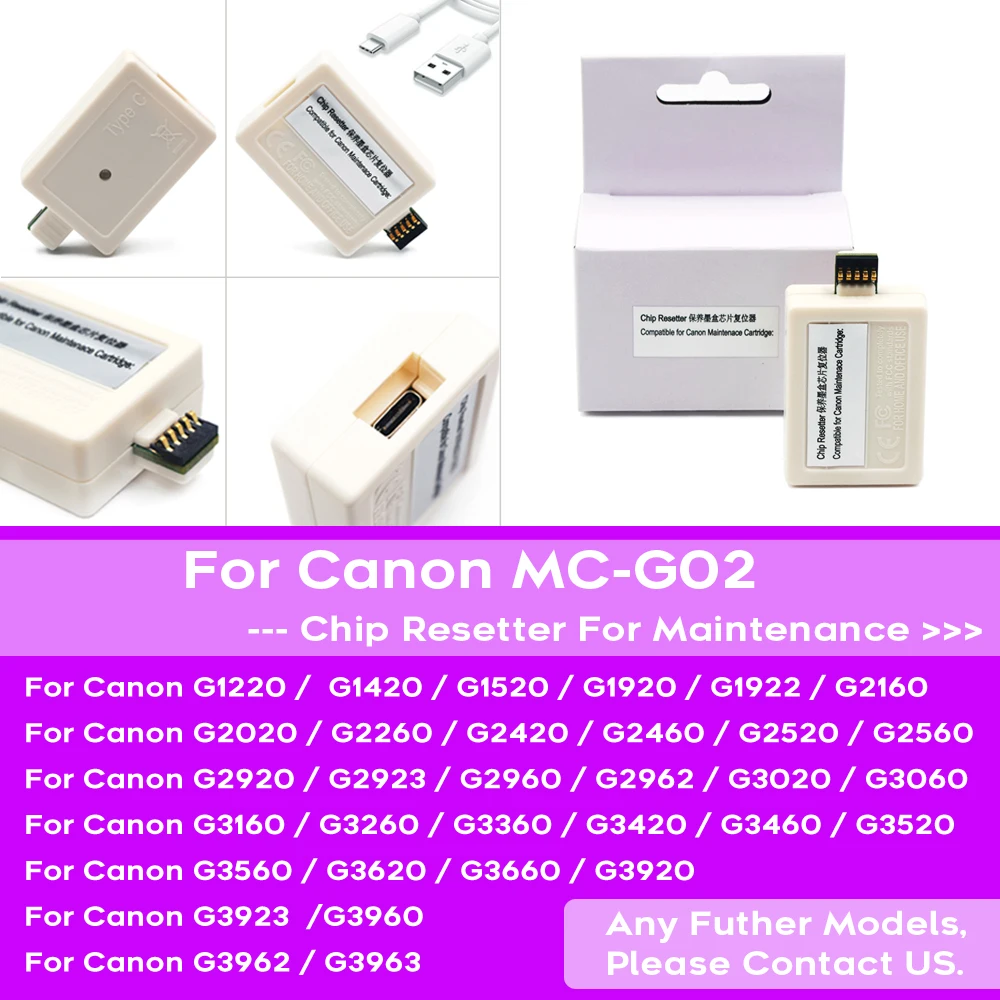 Maintenance Box Chip Resetter for Canon MC-G02 G2160 G3160 G1220 G2260 G3260 G1420 G2420 G2460 G3420 G3460 G1520 Waste Ink Tank