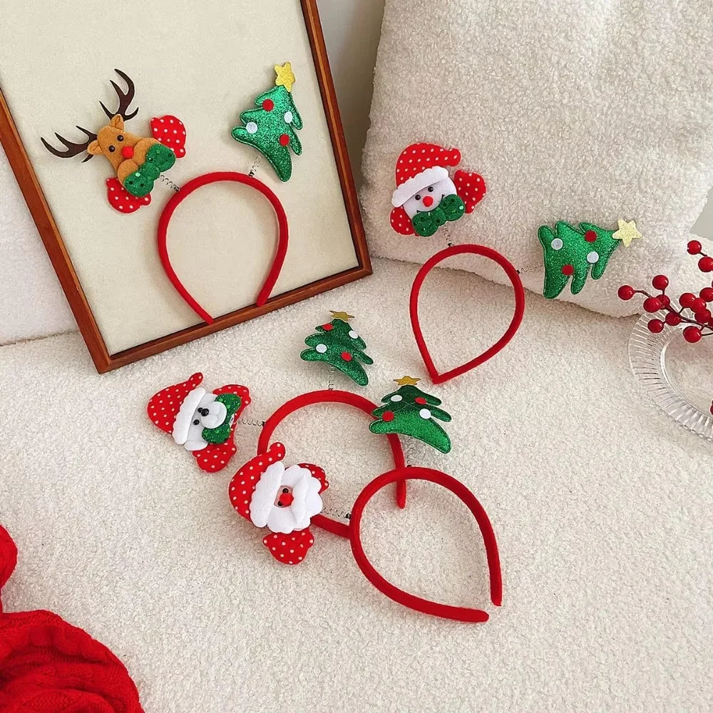 New Pet Cartoon Christmas Head Button Hair Band Party Gift Reindeer Antlers Snowman Sprung Headband Cat Dog Christmas Decoration