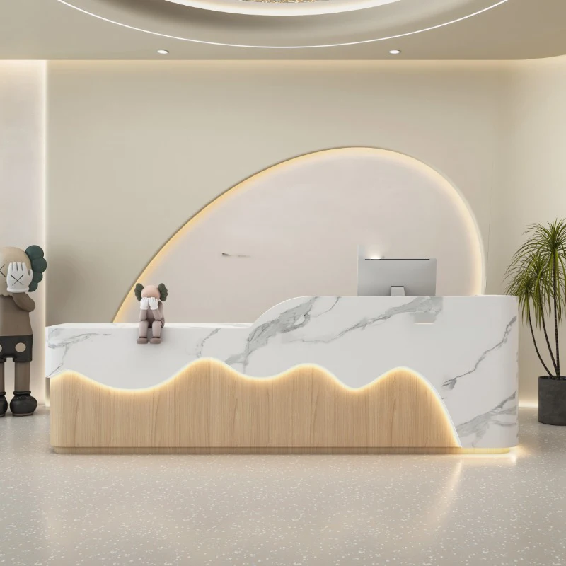Aesthetic Design Reception Desks Display Curved Led Reception Desks Lights Company Mostrador De Tienda Commercial Furniture