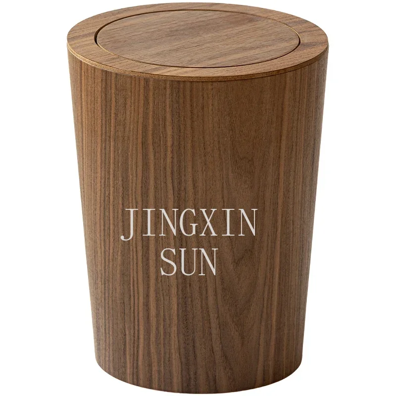 Japanese-style log style simple wooden trash can creative family homestay hotel living room bedroom with lid flip paper basket