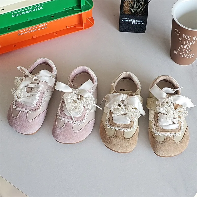 2025 New Boys and Girl Sneakers Spring Autumn Fashion Lace Bow Shoes Children Causal Versatile Non-slip Breathable Kids Shoes