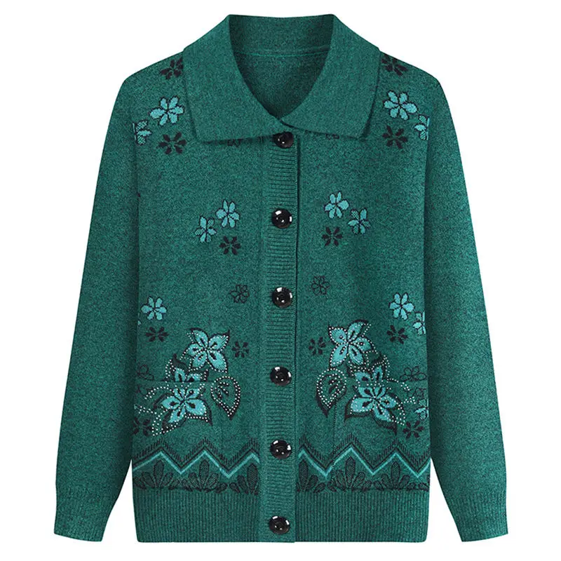 Cardigan à revers avec poches imprimées pour femmes, pulls avec diamants, vêtements pour femmes, tout match, automne, hiver, mode, nouveau, 2024