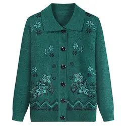 Fashion Lapel Button Printed Pockets Diamonds Cardigan Sweaters Women's Clothing Autumn Winter New Loose All-match Tops