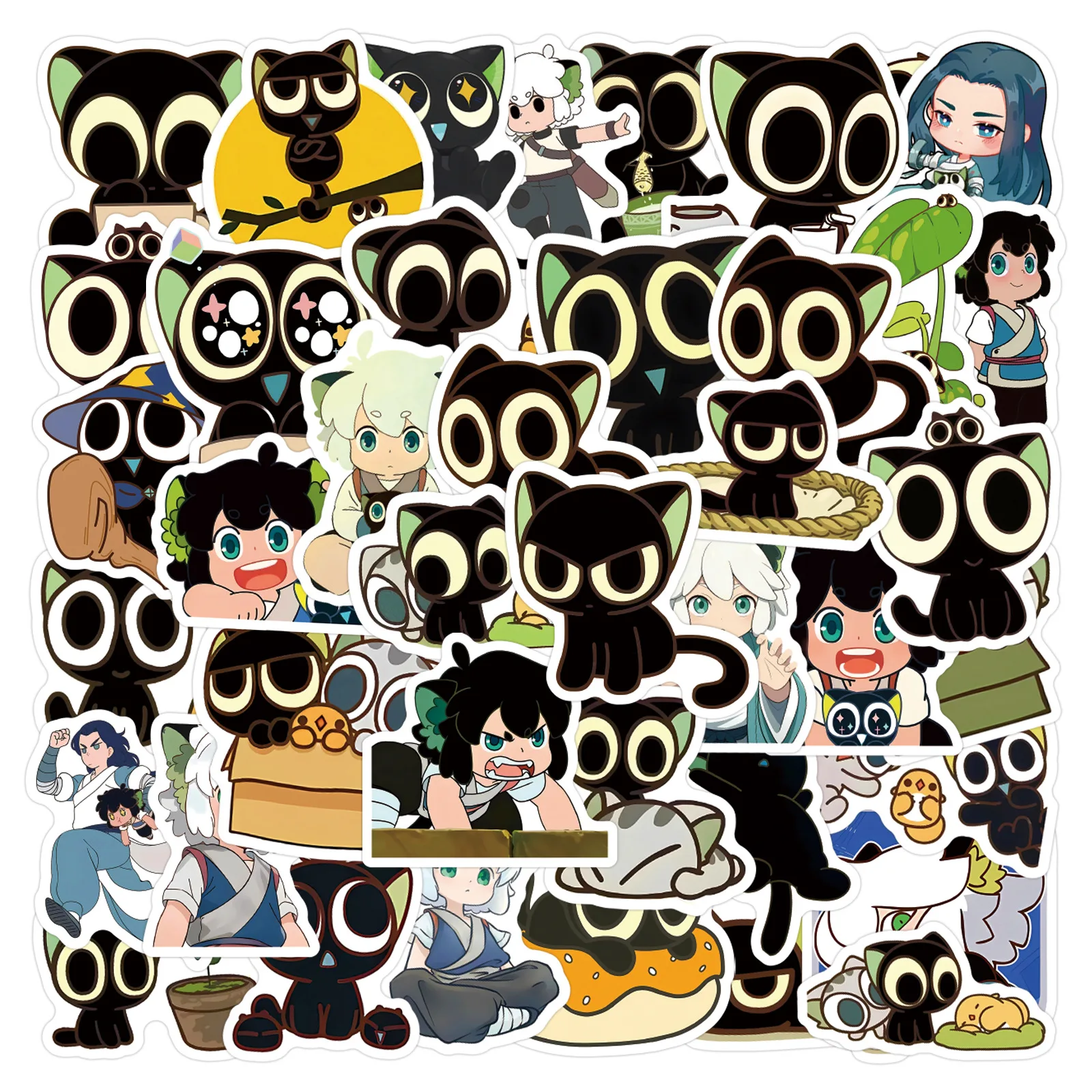 60PCS A Lenda de Hei ‌   Adesivos de desenhos animados bonito pequeno gato preto decalque animação diy crianças brinquedos portátil guitarra carro bicicleta decoração