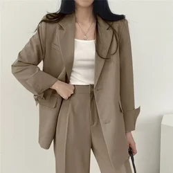 Elegant Women's Sets New Autumn Loose High Waist Pants Sets Fashion Solid Casual Blazer&Suits Single-breasted Set Woman 2 Pieces