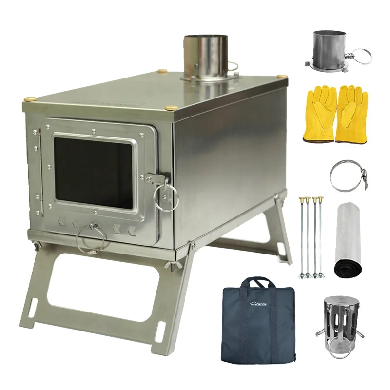 

DANCHEL OUTDOOR S1 Foldable Tent Stove Stainless Steel Wood Burning Stove with Chimney for Camping Hiking Portable Tent Stove