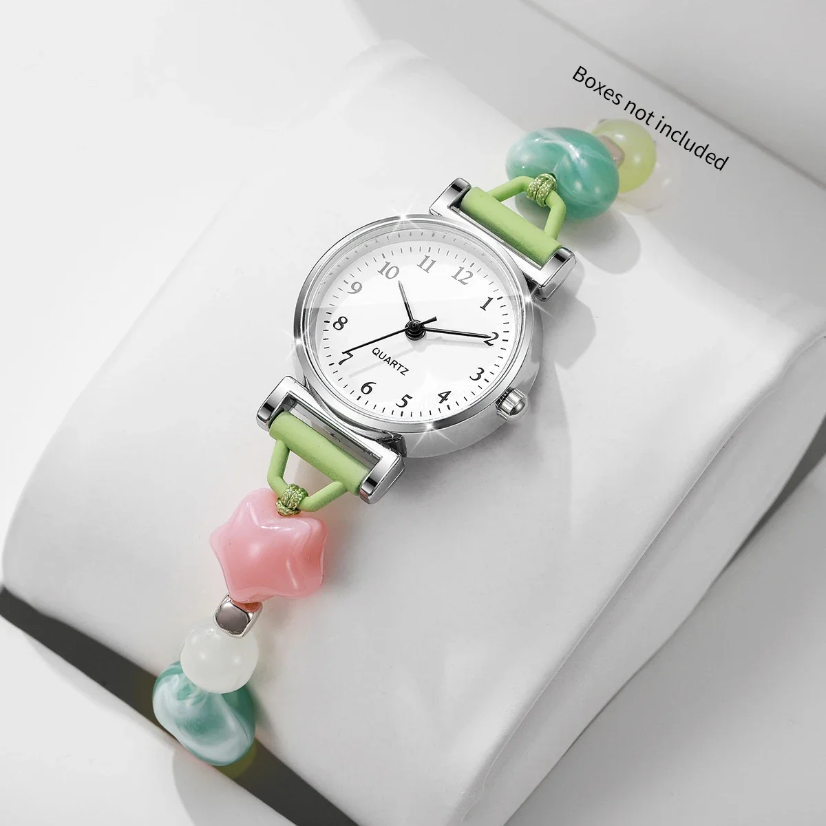 Sweet Star Beads Bracelet Strap Women Quartz Watch Fashion Arabic Dial Ladies Dress Wristwatches Relogio Feminino (Without Box)
