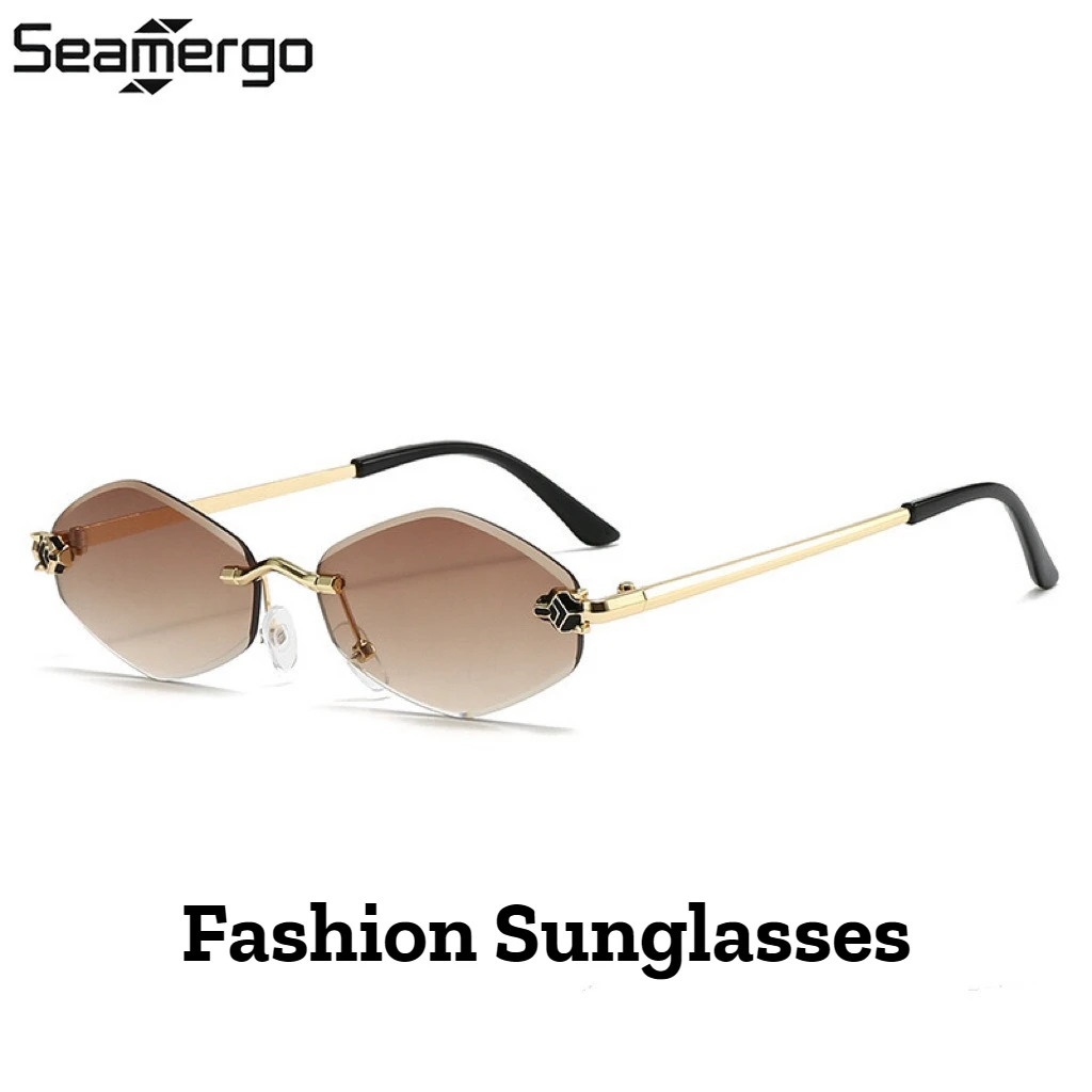 

SEAMERGO New Frameless Cut Edge Sunglasses Diamond Shaped Personalized Leopard Sunglasses UV Resistant Small Frame Sunglasses