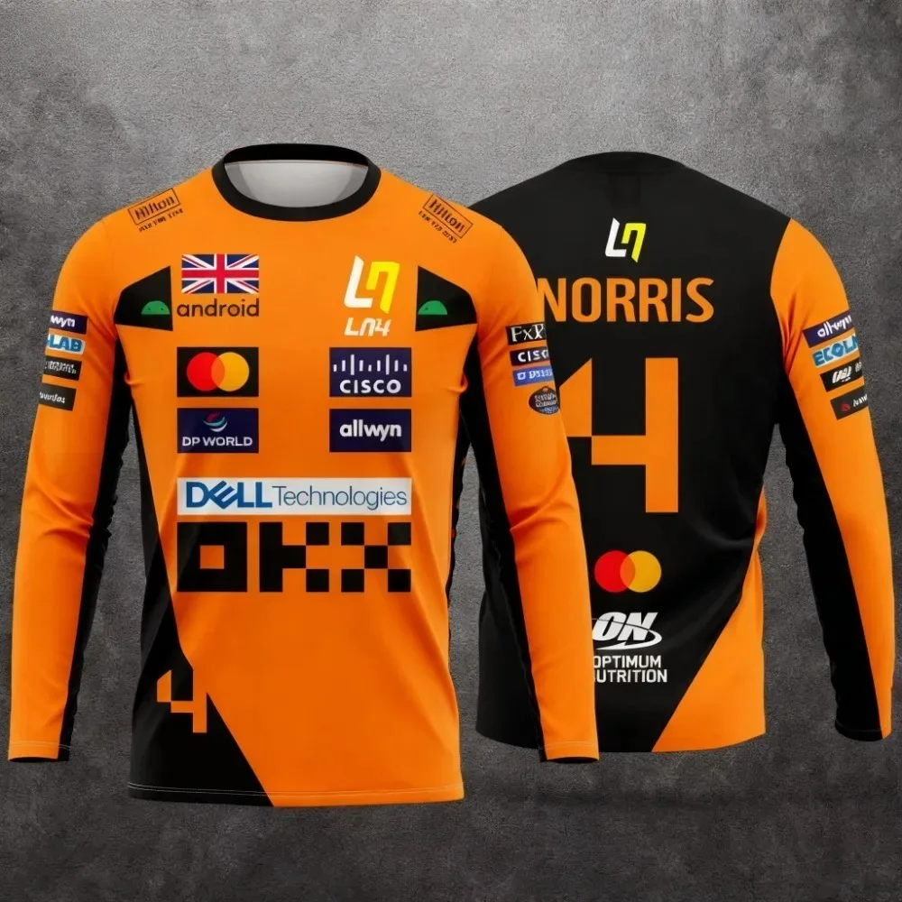 تي شيرت Lando Norris NO.4 2025 بنمط سباق جديد بأكمام طويلة، بدلة سباق رياضية شديدة ملابس رياضية بأكمام طويلة قابلة للتنفس
