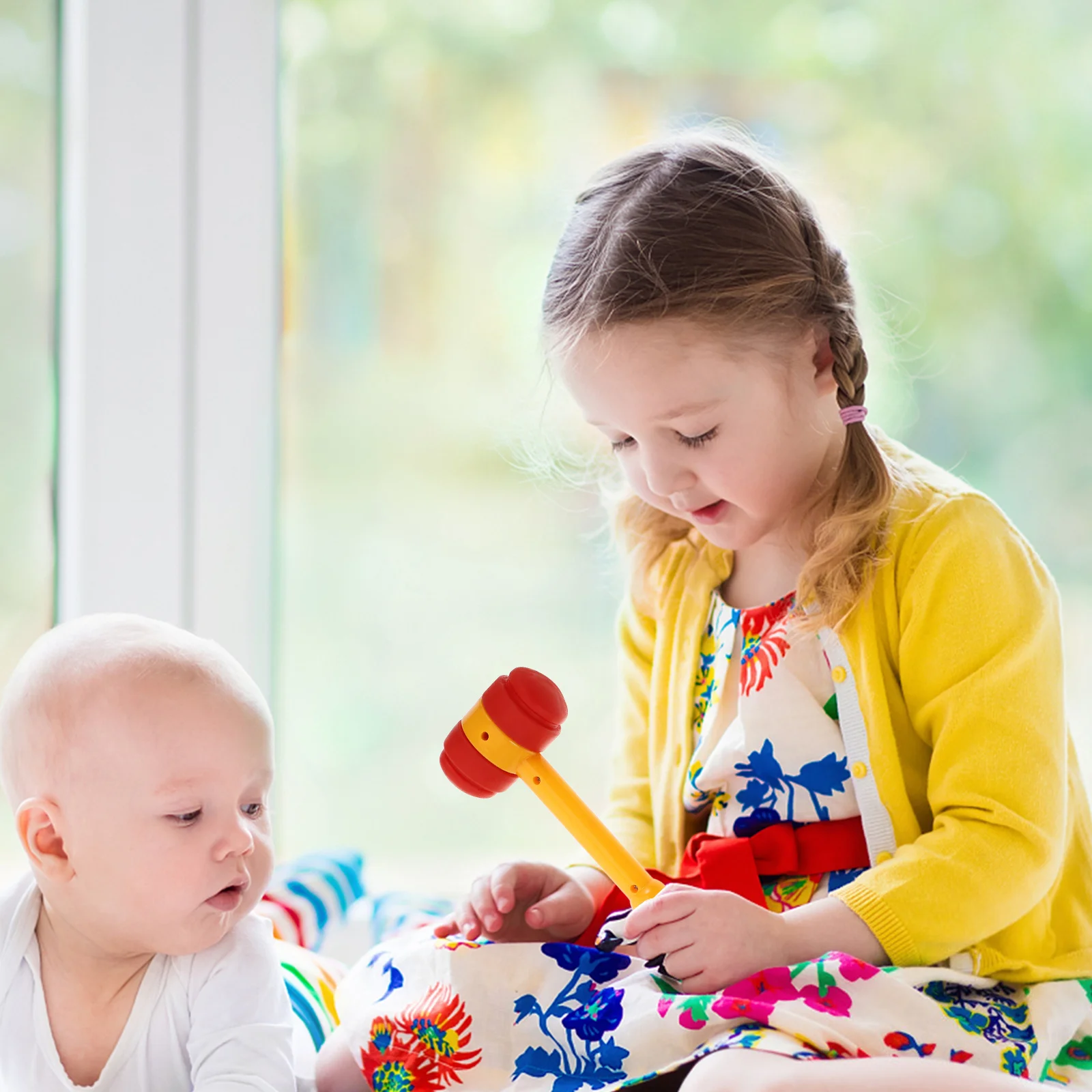 ملحق مطرقة تفاعلية واقعية للأطفال مطرقة بلاستيكية صار آمنة للتعلم المبكر أداة لعبة قصف تعليمية