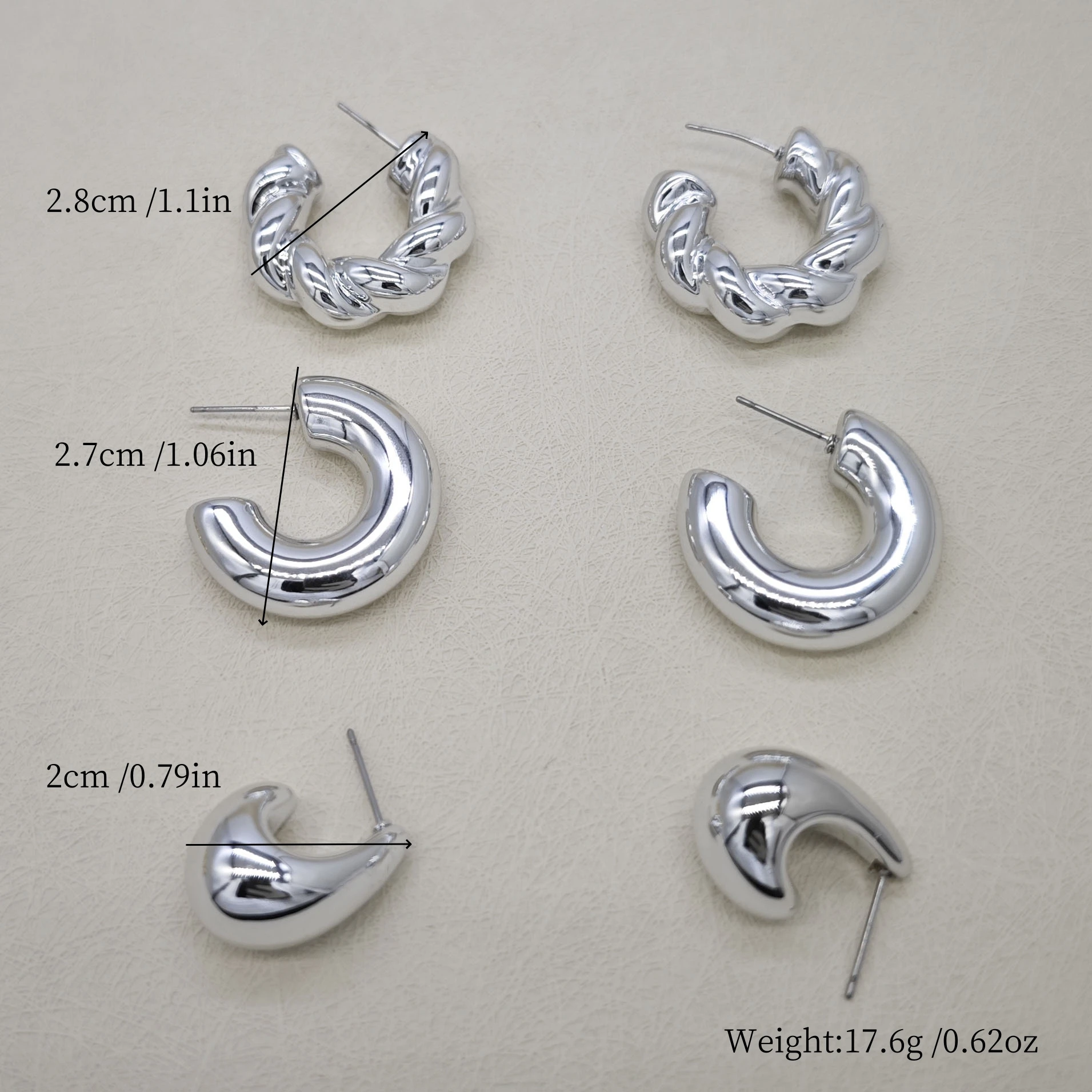 6pcs European and American cross-border medieval retro comma tear drop Fried Dough Twists punk style earrings small crowd simple