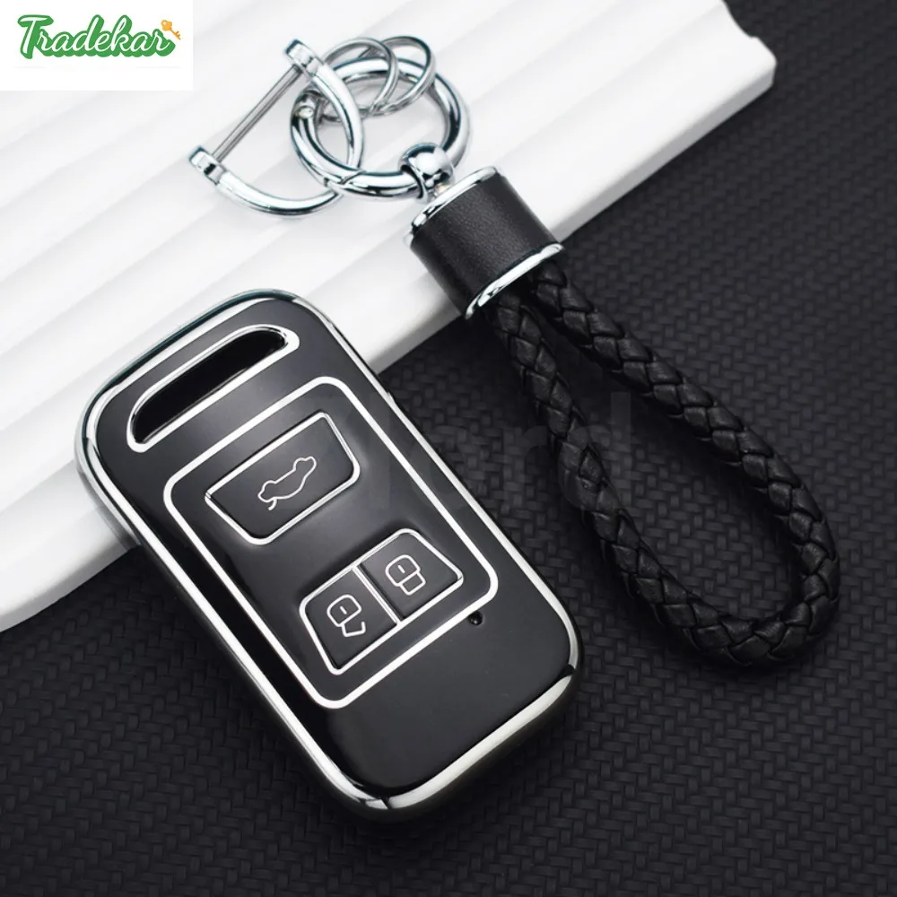 Silver edge TPU Car Key Case Cover Protect For Chery Tiggo 3 4 8 Glx 7 2019 2020 Arrizo For Cheri Tiggo 8 Car Key Holder Shell