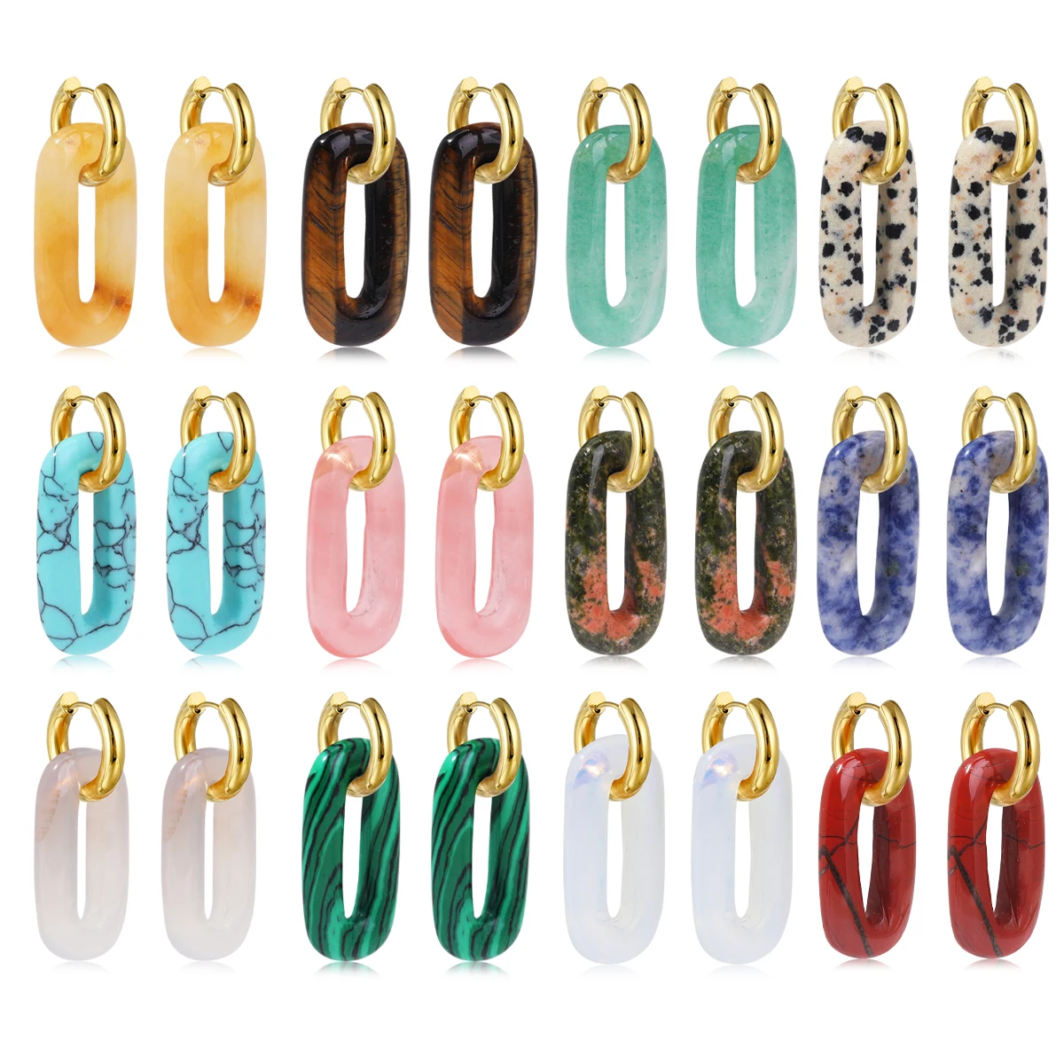 

Women's Earrings Fashion Natural Stone Stainless Steel Long Earrings Anti Fade White Crystal Mom Friendship Jewelry Gifts