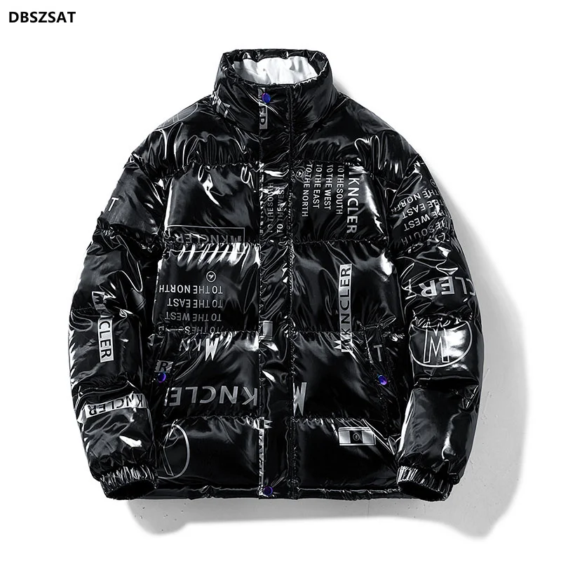 2022 männer Winter Jacke Flauschigen Padded Unten Oversize Jacke Männer Herbst Schwarz Weiß Marke Shiny Warme Koreanische Stil Parka drucken Neue