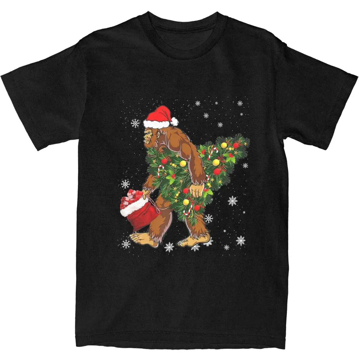 

Bigfoot Christmas Tree Lights T-Shirt Couple Merry Christmas Cotton T Shirts Summer O-Neck Hip Hop Tee Shirt Plus Size Tops