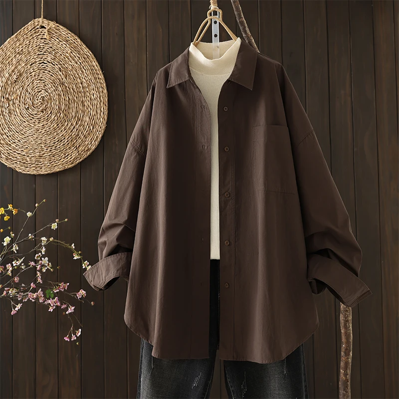 Casual Style Oversized Shirt Jacket Women's plus Size Autumn Fashion Classic Retro Versatile Quality Outerwear