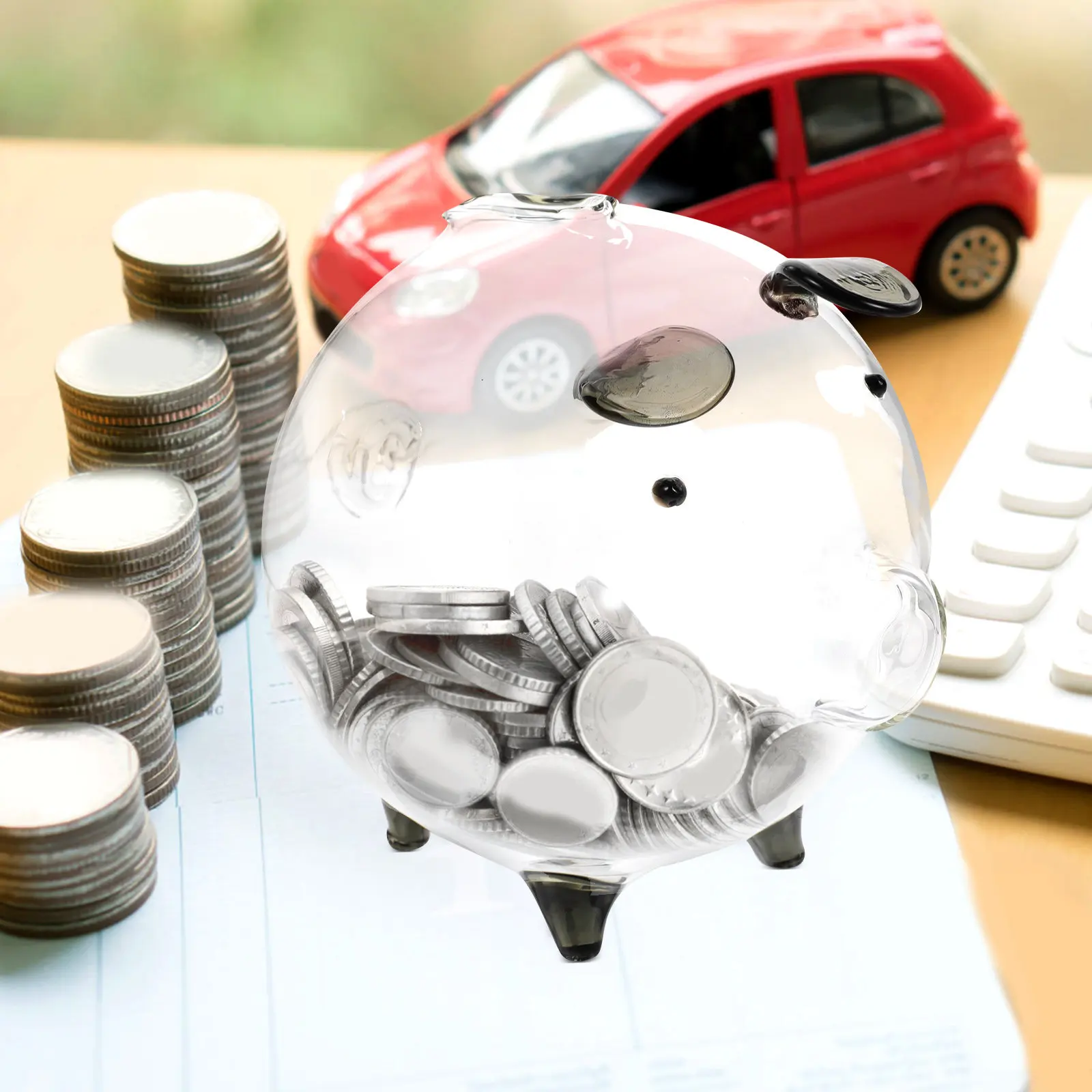 Clear Glass Piggy Bank Pig Shaped Creative Money Box for Daily Savings Coins Bills Change Decorative Desktop Ornament