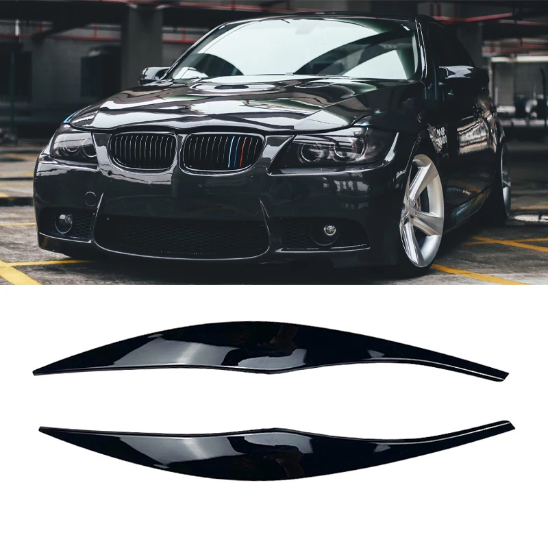 

Gloss Black Car Headlight Eyebrow Eyelid Trim Eyebrows Eyelids Lids For BMW 3 Series E90 E91 320i 330i Sedan Touring 2005-2012