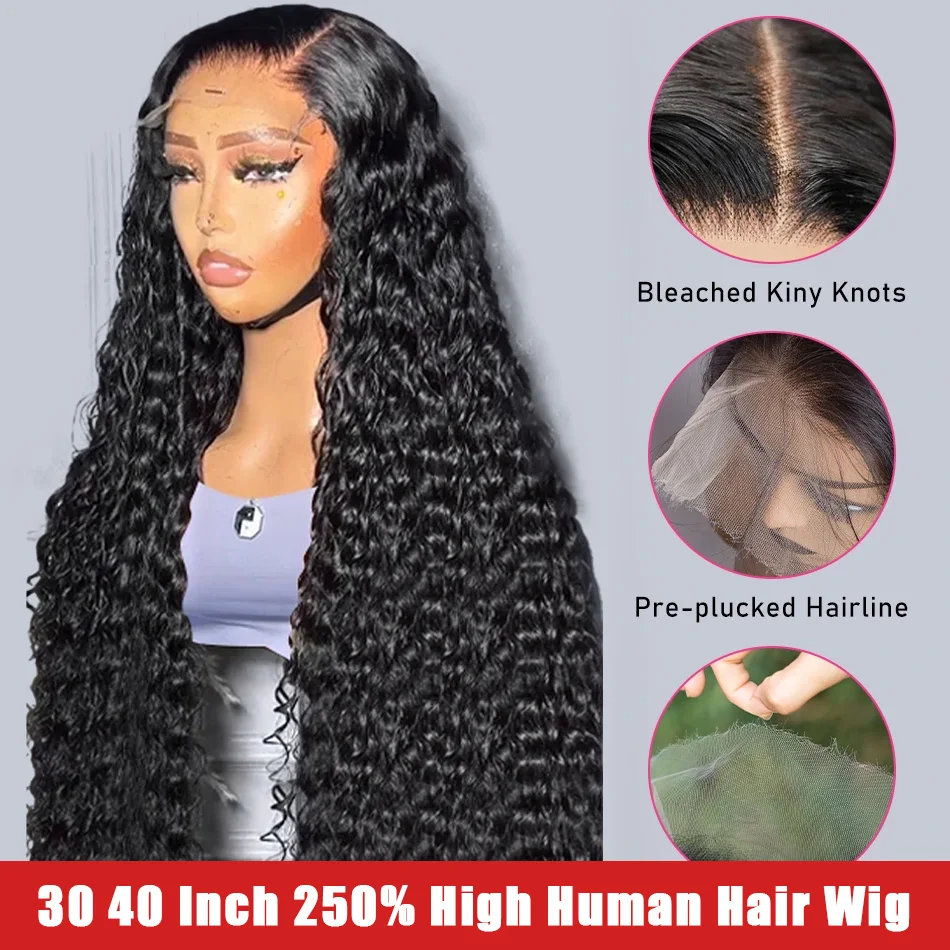 30 40 Inch 250 Density Loose Deep Wave 13x6 HD Transprent Lace Front Wig Human Hair Remy Curly 5x5 Glueless Closure Wig Women