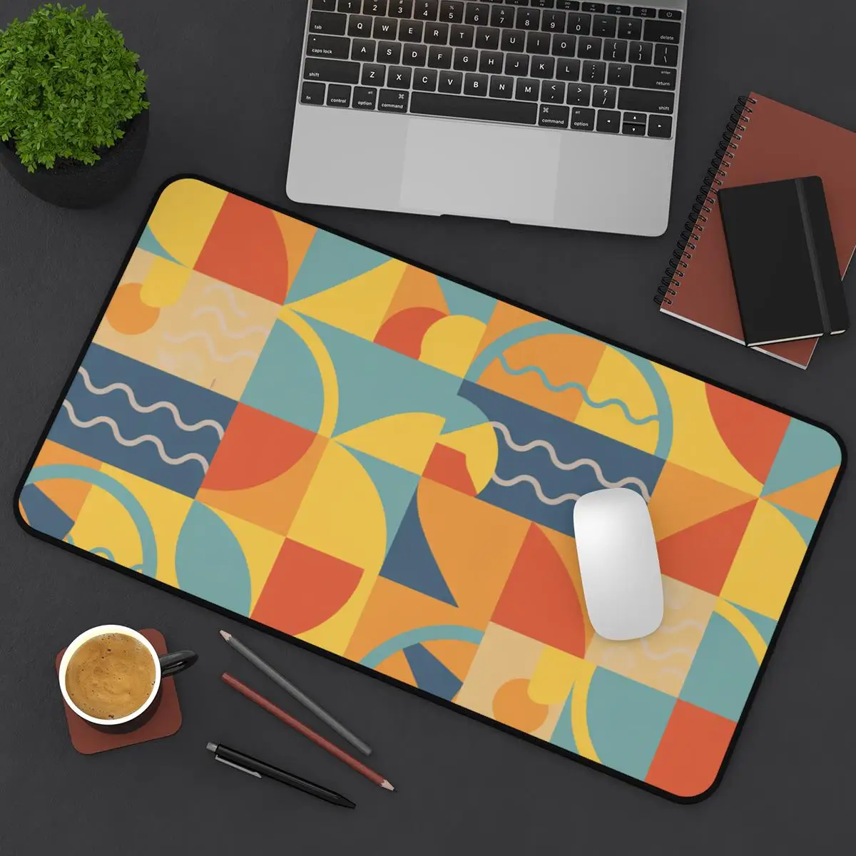 

Настольный коврик в стиле ретро с прибрежным геометрическим узором, абстрактные пляжные формы, офисные аксессуары, декор рабочего пространства, подарок для домашнего офиса XXL