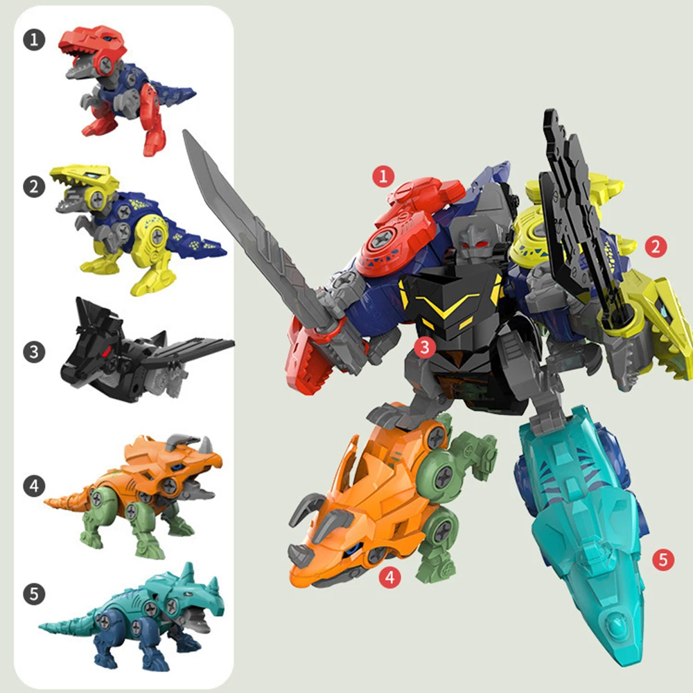 5 In 1 Uit Elkaar Halen Dinosaurus Speelgoed Assemblage Transformatie Dino Robot Constructeur Schroef Diy Set Blokken Speelgoed