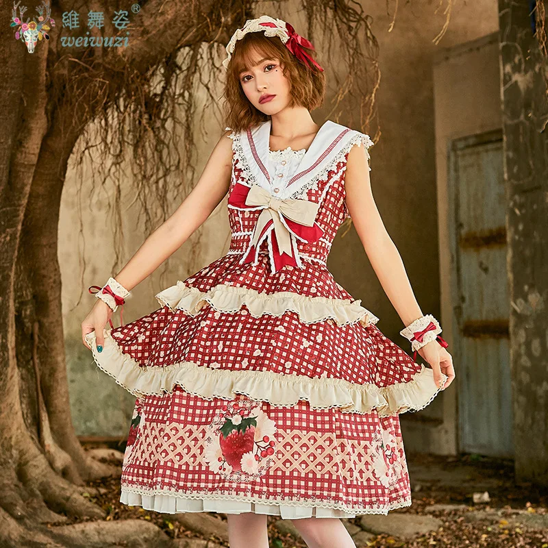 

Sweet Lolita Dress Strawberry Elegant Bow Cherry Fashion Cute Cake Exquisite Dress Cosplay Costume Tale Stage Perfermance Outfit