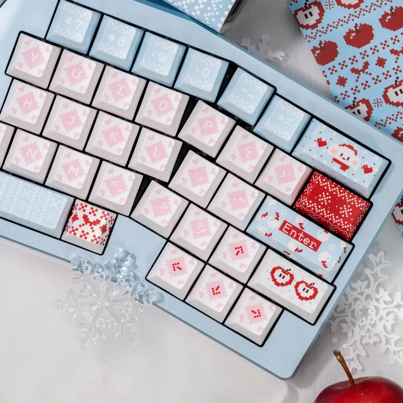 Frosty Apples Theme Keycaps Set PBT Sublimation Cherry Profile Keyboard Caps Custom Keycaps for Mechanical Keyboard Accessories