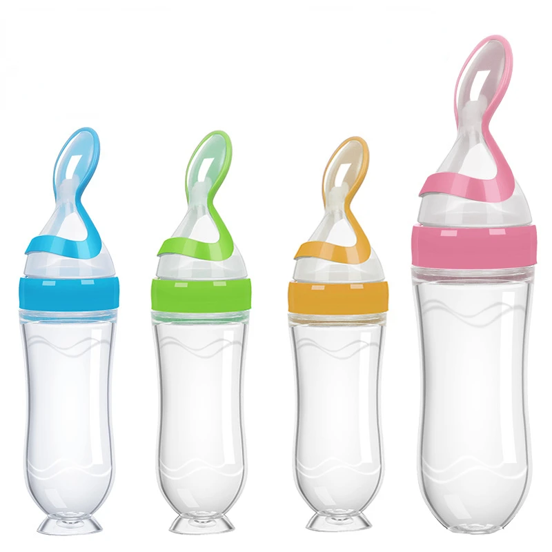 Baby Feeding Bottle +Teething Mesh Bag Silicone Teether Rice Paste Squeeze Bottle Spoon Feeder Food Container Infant Utensils