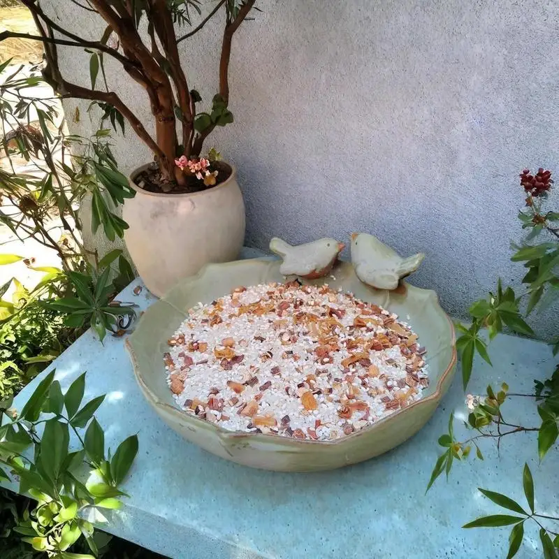 

Ceramic Bird Bath Multifunctional Parrot Feeder 10 Inch Hummingbird Watering Container for Garden Deck Decorative Parakeet