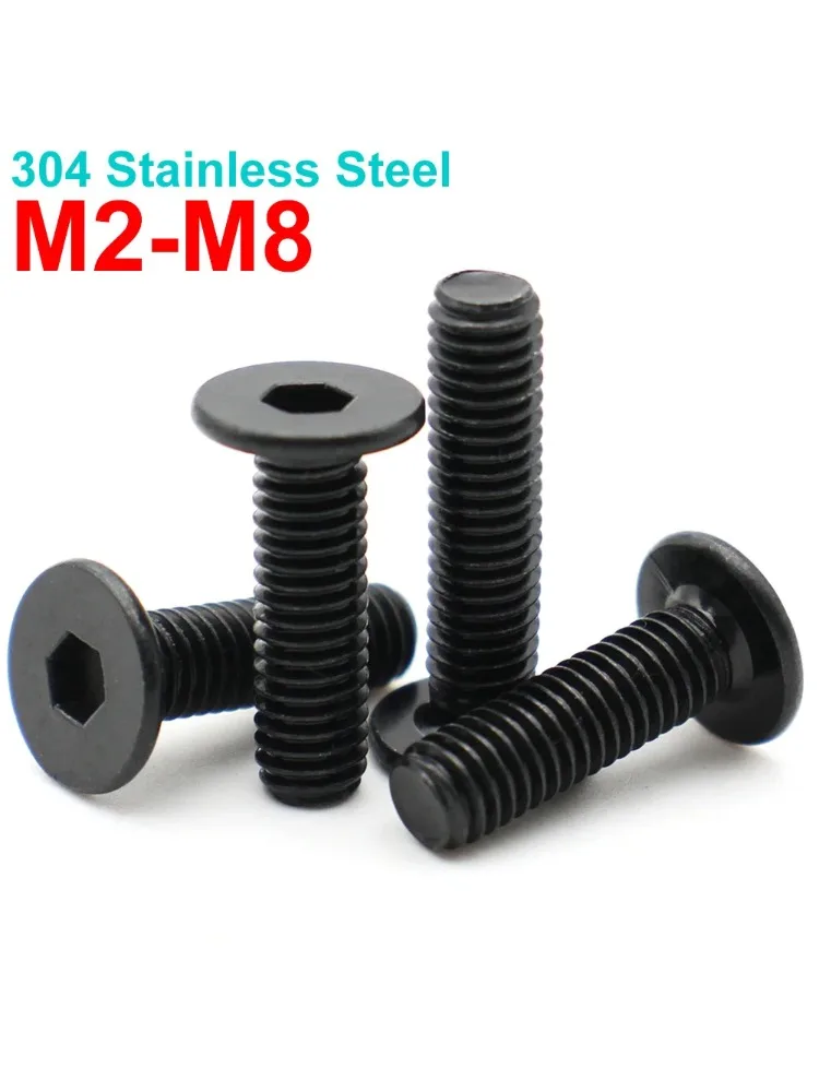 5/10/20 Stück M2 M2.5 M3 M4 M5 M6 M8 Schwarz 304 Edelstahl CM Ultradünne Flachkopf-Innensechskantschrauben Flachkopfschrauben