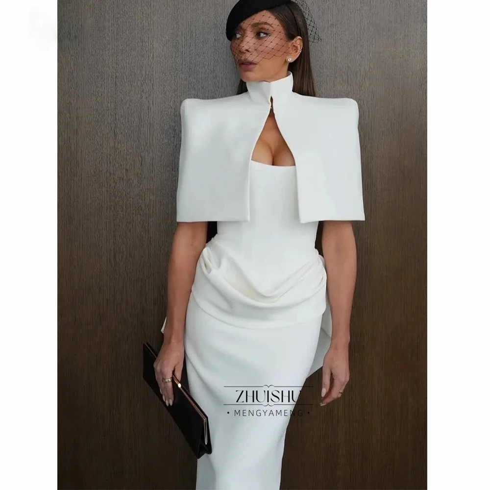 Vintage Wedding Guest Dress with Cape Elegant White Party Evening Gowns Mermaid White Cocktail Dresses Ankle-length Customized