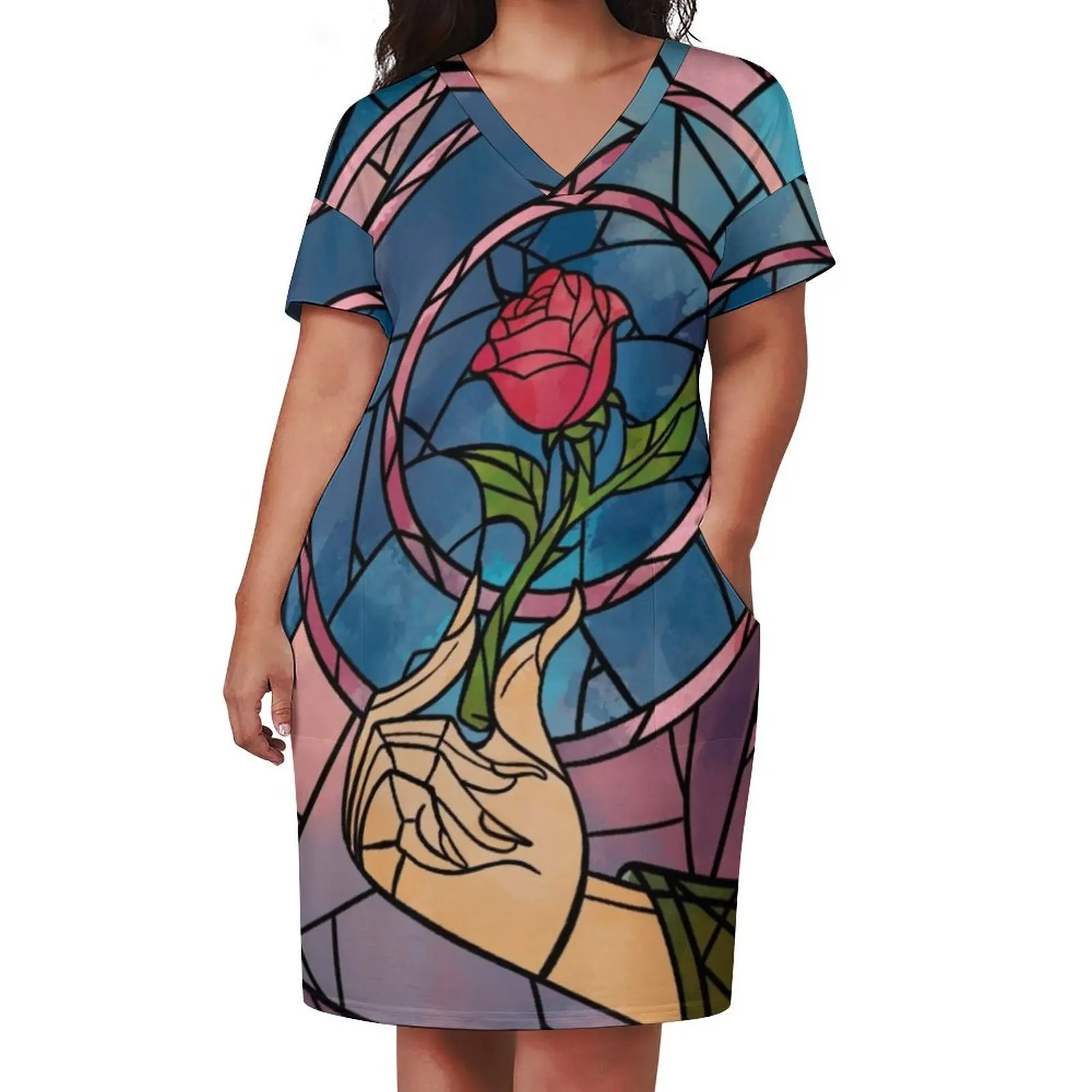 Stained Glass Enchanted Rose Loose Pocket Dress womans clothing dresses for woman women's clothing trend 2025