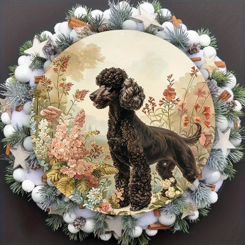 

Vibrant aluminum metal sign, hippie-themed poodle dog decoration, perfect for dormitory, Valentines Day gift, wall poster