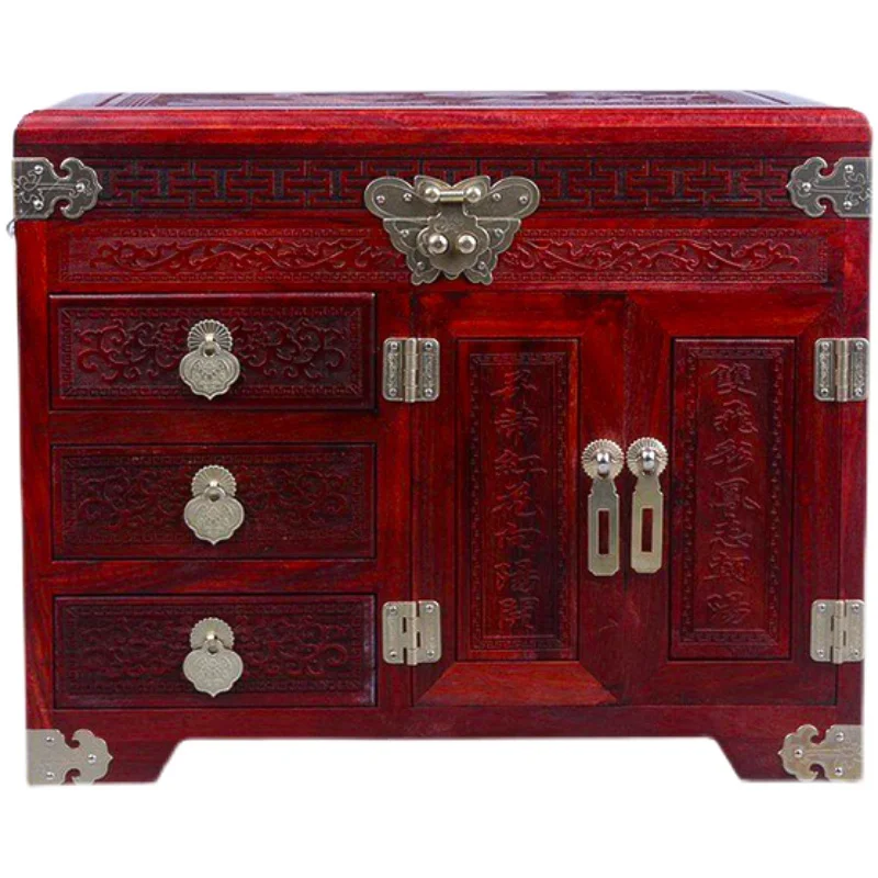 Chinese Style Small Leaf Red Sandalwood Carved Wedding Jewelry Mirror Box Wedding Small Hand Accessories Storage Box Jewelry Box