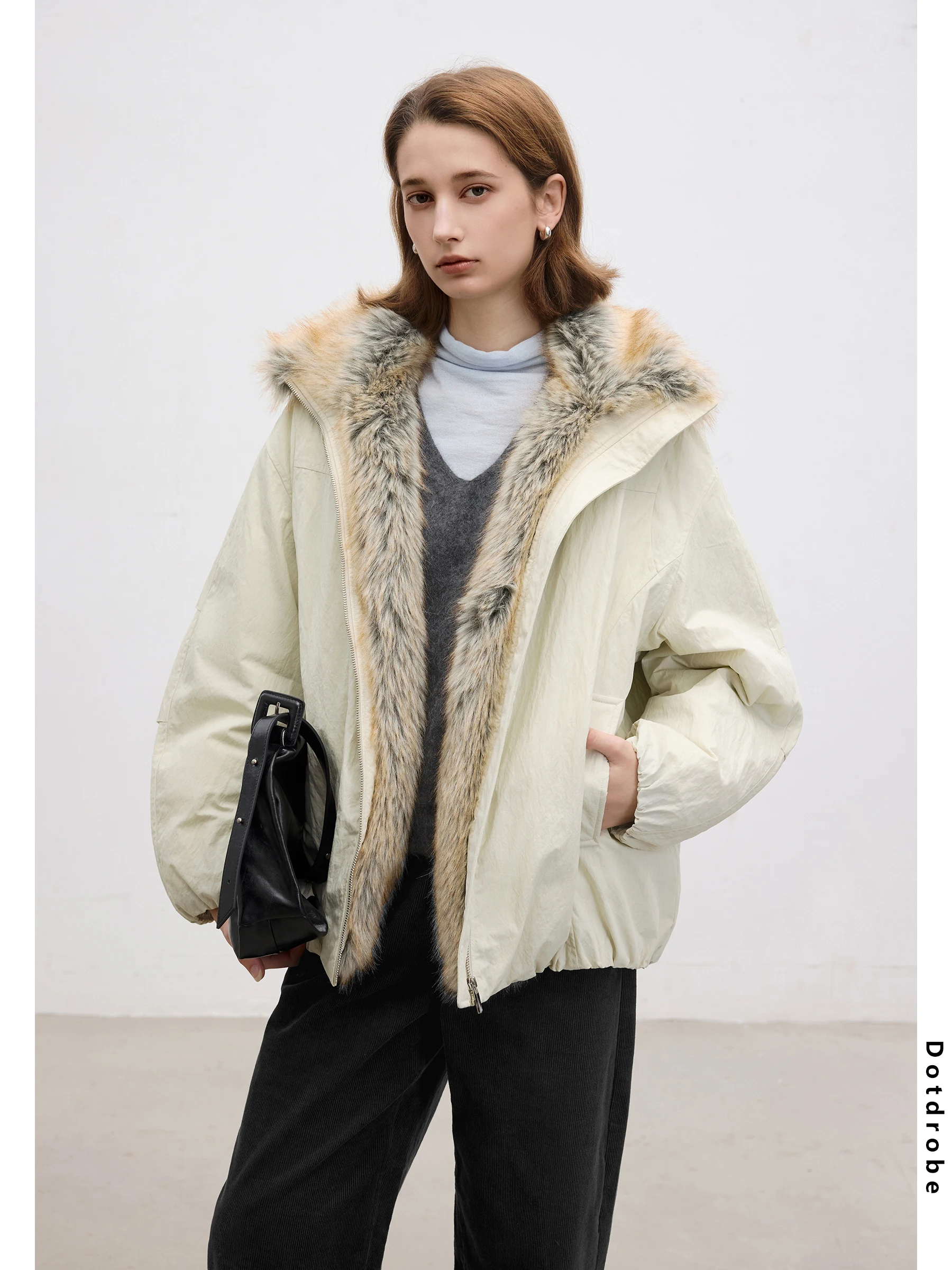 

Экологичная женская парка с меховым воротником, утепленная хлопковая куртка Dotdrobe с длинными рукавами, на молнии, с утолщенной полиэстеровой подкладкой, Корея...